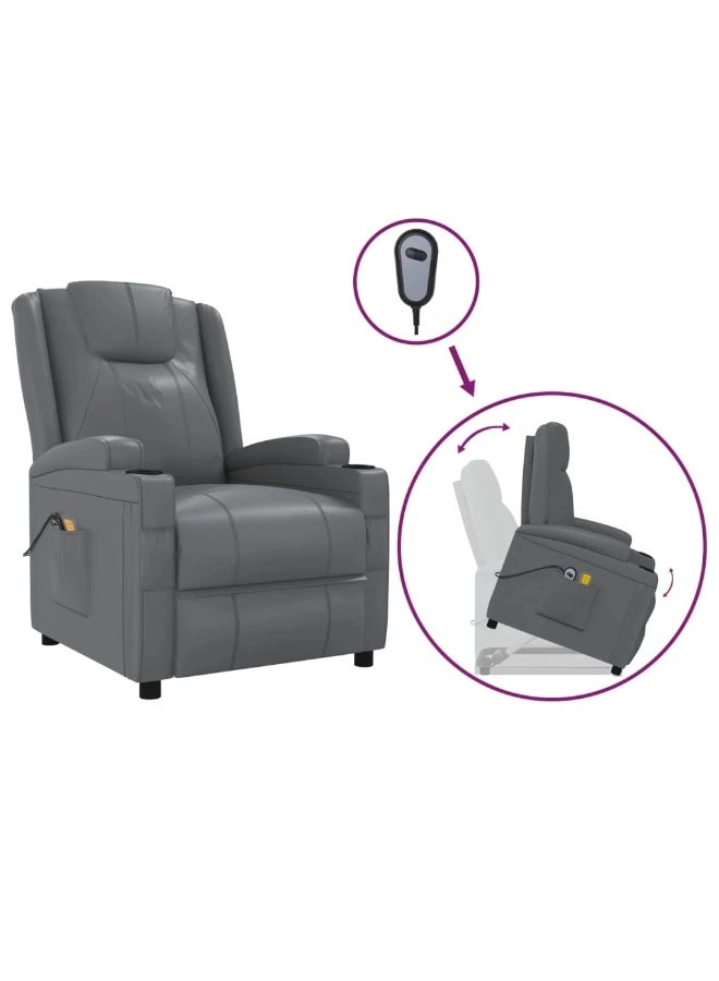 فيداكسل كرسي استرخاء كهربائي قابل للرفع والتدليك من فيدا إكس إل - كرسي رفع كهربائي لكبار السن - تدليك بالاهتزاز بست نقاط ووظيفة تدفئة - جلد صناعي بلون أنثراسيت - Image 1